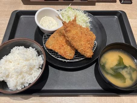 アジフライ定食 アジフライ,鯵,魚の写真素材