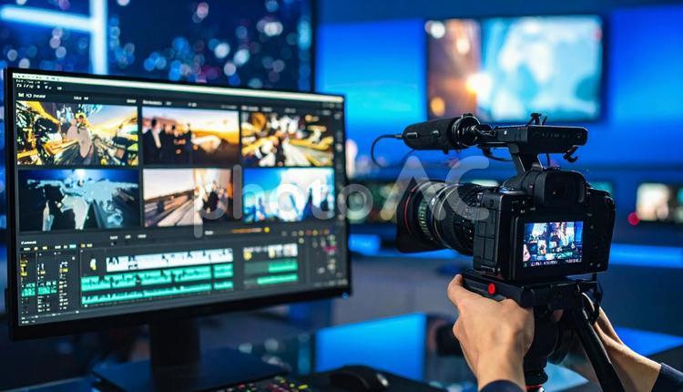 テレビ業界　映像編集 tv,モニター,パソコンの写真素材