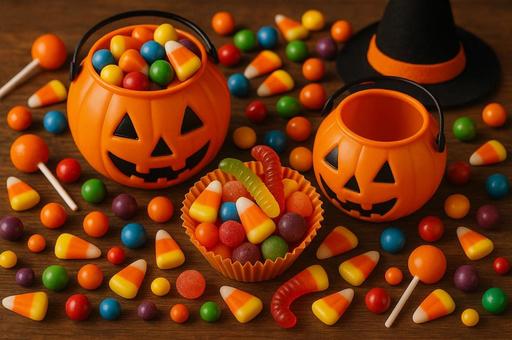 カラフルなハロウィンお菓子 カラフルなハロウィンお菓子の写真