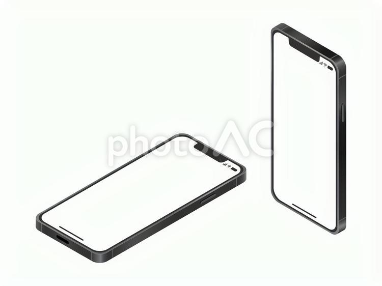 iPhone　黒本体 アイコン付き　斜め スマホ,スマートフォン,iphoneの写真素材