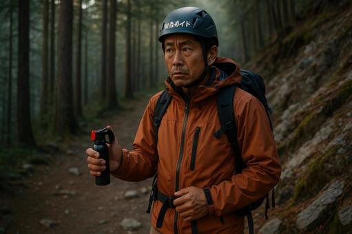 熊対策する山岳ガイド 熊対策する山岳ガイドの写真