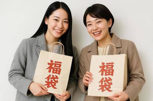 福袋を持って笑顔の写真