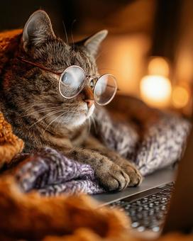 メガネをかけた賢そうな猫の写真