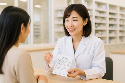 薬の説明をする薬剤師 薬の説明をする薬剤師の写真