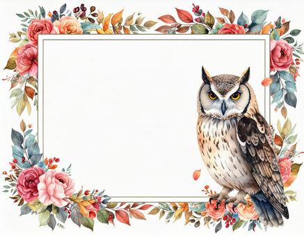 フクロウと赤い薔薇のテキストフレーム フクロウと赤い薔薇のテキストフレームの写真