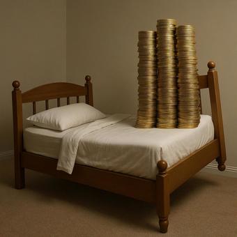 ベッドの上の金貨(眠る資産) ベッドの上の金貨(眠る資産)の写真
