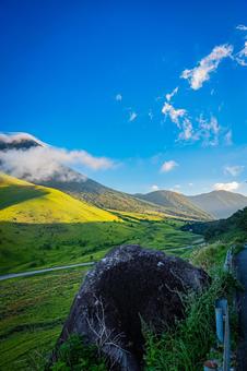 大分県　由布シルキーロードと由布岳の絶景 由布シルキーロード,由布岳,湯布院の写真素材