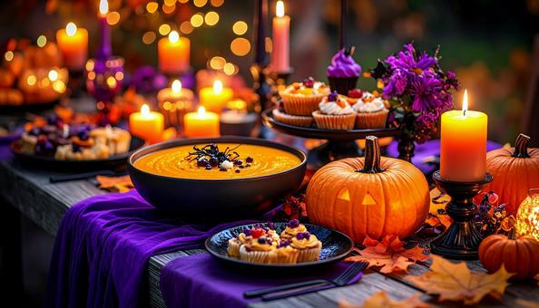 ハロウィンのパーティーテーブル ハロウィンのパーティーテーブルの写真