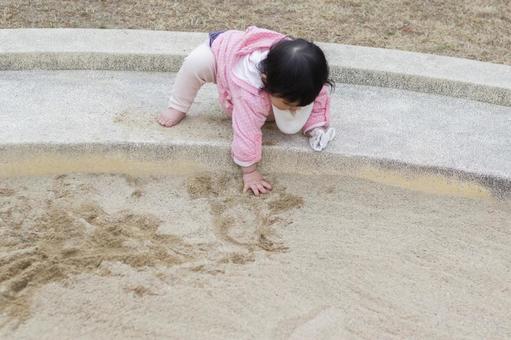 Baby playing in the sand 1, JPG Baby playing in the sand 1, an infant, baby, sandbox, JPG
