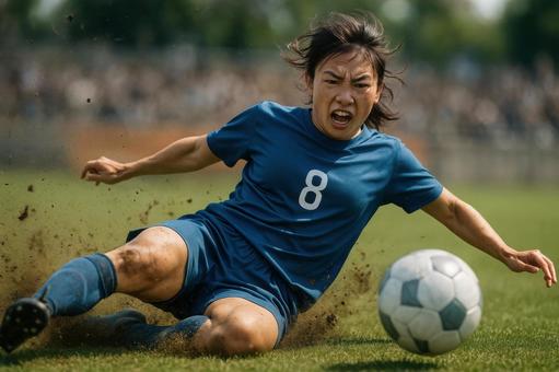 スライディングする女子選手 スライディングする女子選手の写真