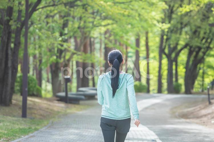 ウォーキングする女性（後ろ姿） ウォーキング,散歩,運動の写真素材