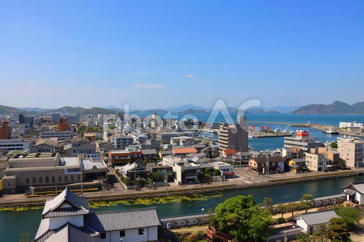 今治市を見下ろす 今治城,愛媛県,今治市の写真素材