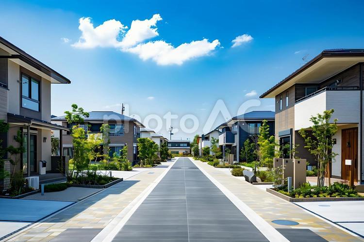 整備された戸建て住宅街・住宅展示場 住宅展示場,戸建て住宅,現代建築の写真素材