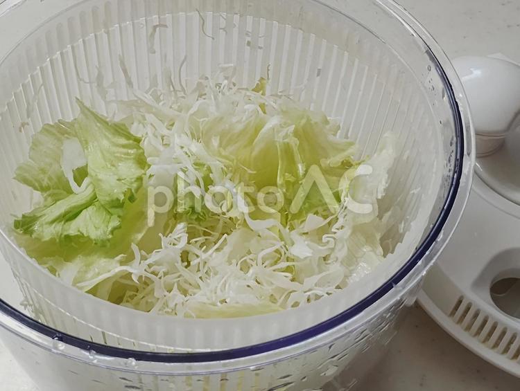 野菜の水切り　スピナー 野菜の水切り,キャベツ,千切りキャベツの写真素材