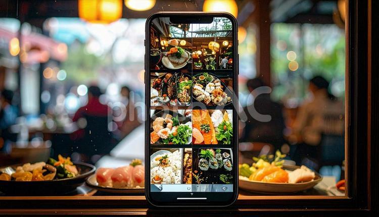 携帯からメニューを注文する 注文,携帯電話,メニューの写真素材