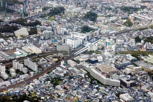 横浜市の戸塚駅付近を空撮 空撮,戸塚,戸塚駅の写真素材