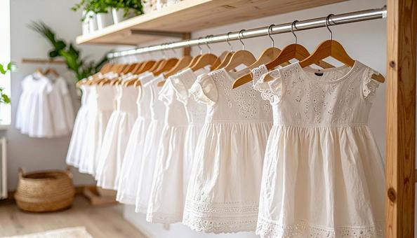 女の子用の白いワンピース　ショップの写真