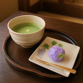 お抹茶と紫陽花の上生菓子セット お抹茶と紫陽花の上生菓子セットの写真