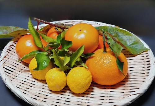 秋～冬の味覚/甘柿・花柚子・伊予柑 柿,柚子,みかんの写真素材