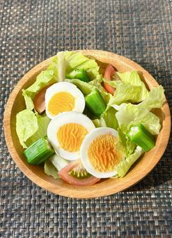 Morning salad with eggs, lettuce, okra and tomatoes (vertical, JPG Morning salad with eggs, lettuce, okra and tomatoes (vertical, JPG