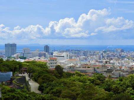真夏の那覇市街地俯瞰2 那覇市,那覇港,首里の写真素材