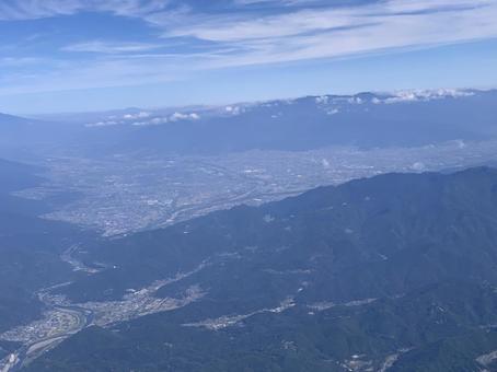 甲府盆地上空 甲府盆地上空 甲府盆地,韮崎市,南アルプス市の写真素材