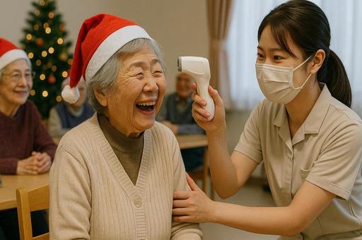 介護施設の冬の行事と健康管理の写真