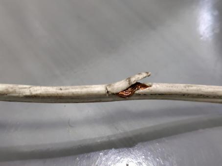 被覆が剥がれ芯線が露出した配線 被覆が剥がれ芯線が露出した配線の写真
