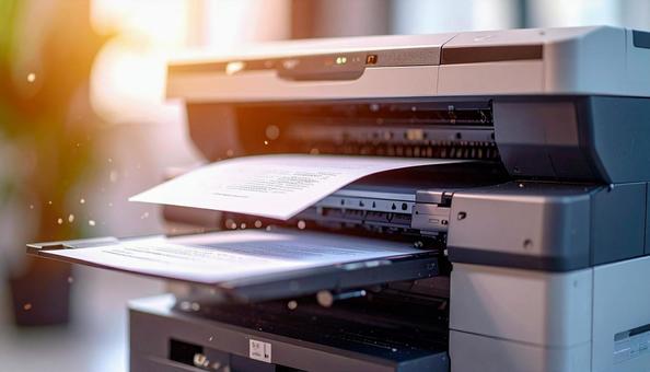 コピー機コピー中 紙が排出されている コピー機コピー中 紙が排出されているの写真