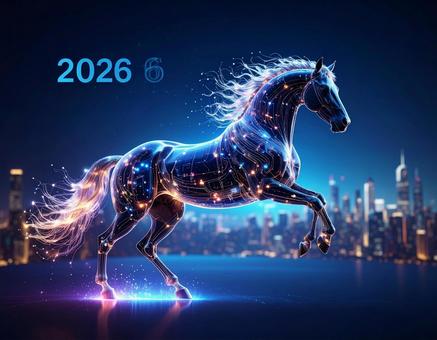 2026年サイバーネオン風な馬の年賀素材の写真