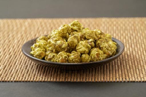 Matcha popcorn on a Japanese style background, JPG Matcha popcorn on a Japanese style background, JPG