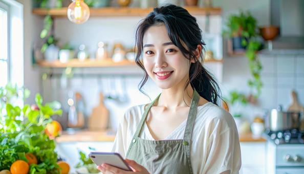 スマホでポイ活する笑顔の女性 スマホでポイ活する笑顔の女性の写真