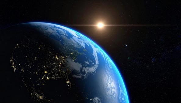 宇宙空間 地球と太陽 宇宙空間 地球と太陽の写真