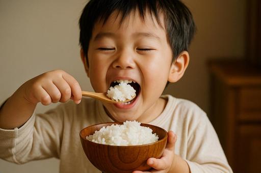 ご飯を食べる男の子 ご飯を食べる男の子の写真