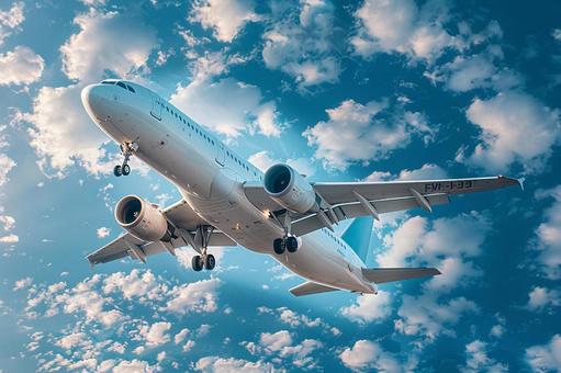 青空を飛ぶ旅客機と雲の風景 青空を飛ぶ旅客機と雲の風景の写真