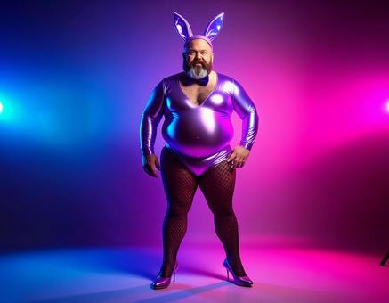 バニーガール風の中年男性 バニーガール風の中年男性の写真