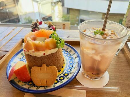 シフォンケーキセット シフォンケーキ,カフェ,スイーツの写真素材