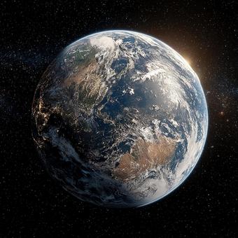 暗闇に浮かぶ地球の神秘的な眺め 暗闇に浮かぶ地球の神秘的な眺めの写真