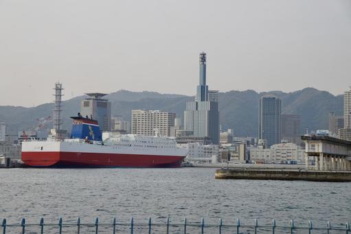 Large ferry docked at the pier, JPG