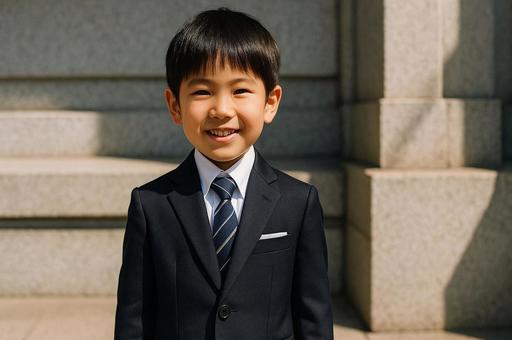 七五三スーツ姿の男の子・笑顔ポートレート 七五三スーツ姿の男の子・笑顔ポートレートの写真