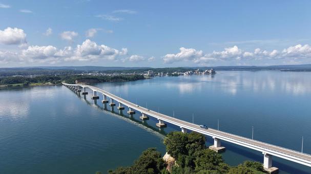 能登島をつなぐ能登島大橋 石川県,能登半島,能登の写真素材