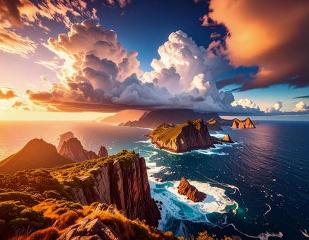 海と大きな雲のある風景 海と大きな雲のある風景の写真
