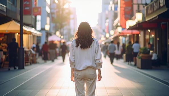 チノパンの後ろ姿の女性 チノパンの後ろ姿の女性の写真