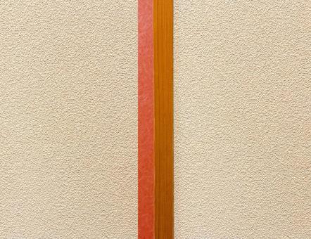 和紙壁面に赤い帯と木枠の和モダン背景　 和紙,壁,背景の写真素材