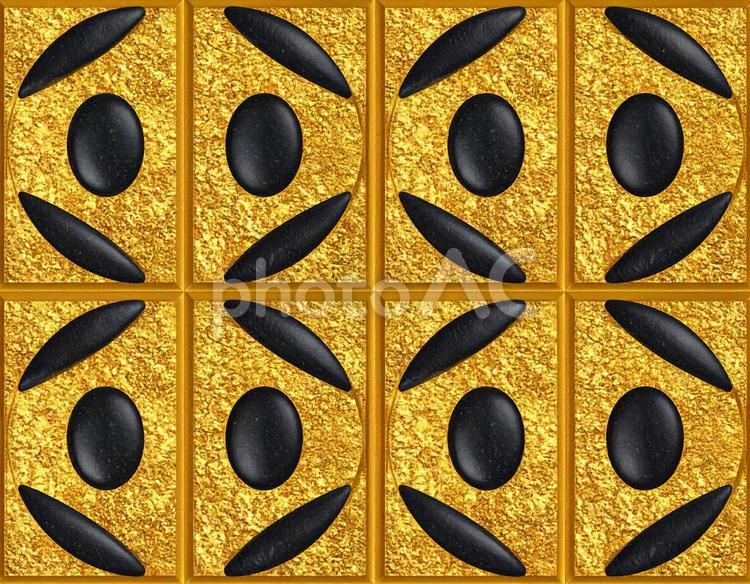 金黒の装飾タイル模様 タイル,金,黒の写真素材