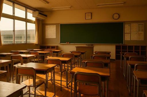 放課後の小学校の教室の写真