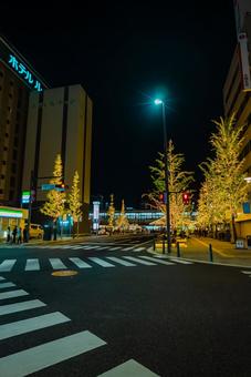 【佐賀】夜の佐賀駅周辺 佐賀,佐賀駅,駅の写真素材