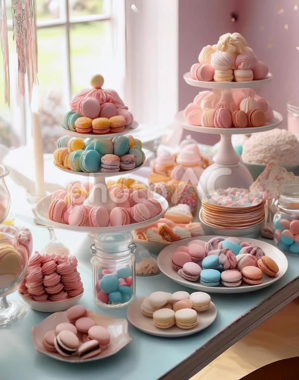 カラフルなお菓子のパーティー3 お菓子,スイーツ,マカロンの写真素材
