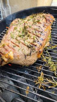 バーベキューの肉 バーベキュー,煙,夏の写真素材