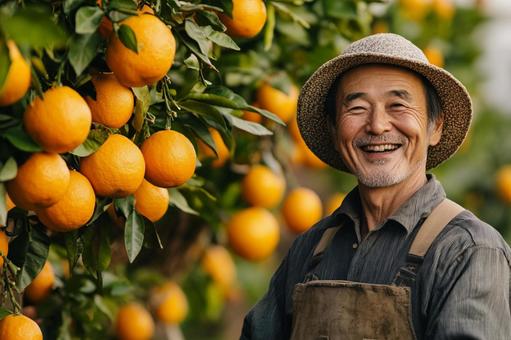 柑橘を育てる農家の男性のイメージの写真
